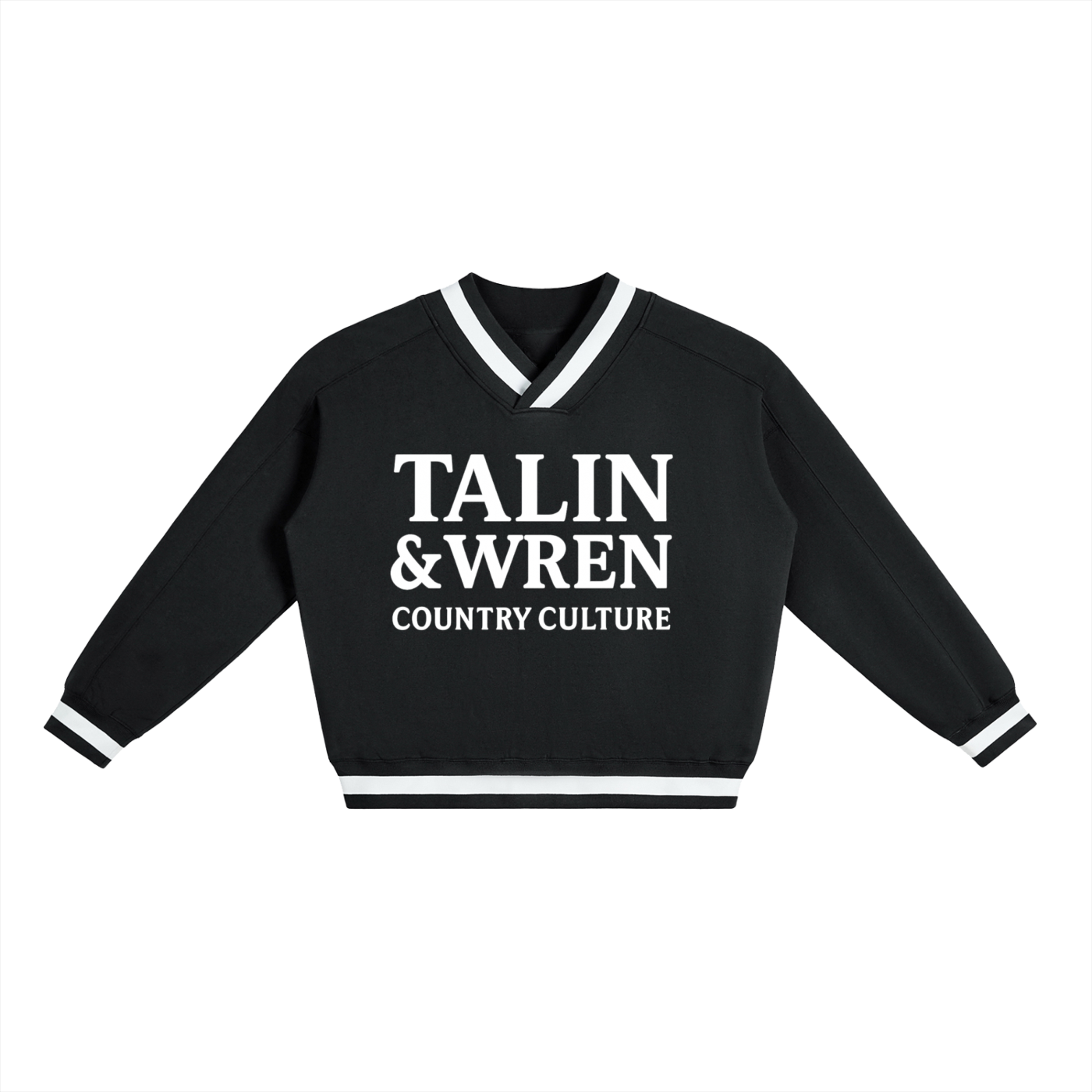 TALIN & WREN V-Neck Contrast Collar Boxy Sweatshirt