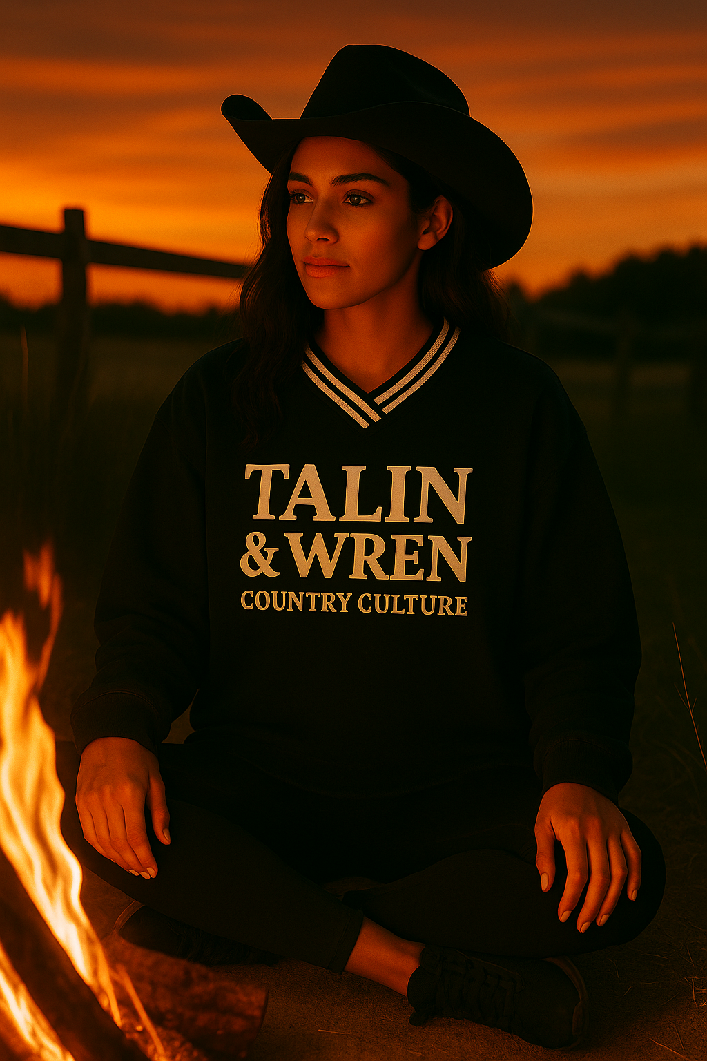 TALIN & WREN V-Neck Contrast Collar Boxy Sweatshirt