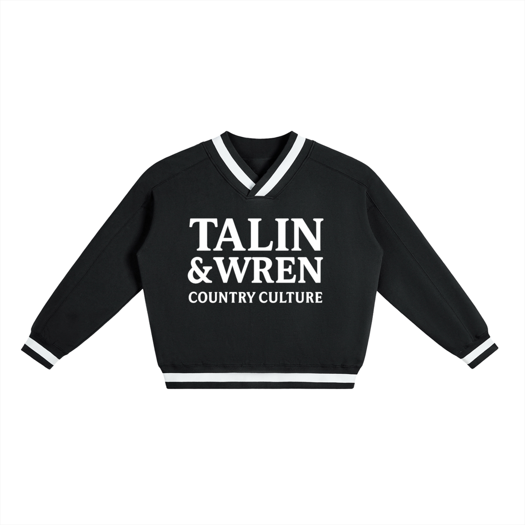 TALIN & WREN V-Neck Contrast Collar Boxy Sweatshirt